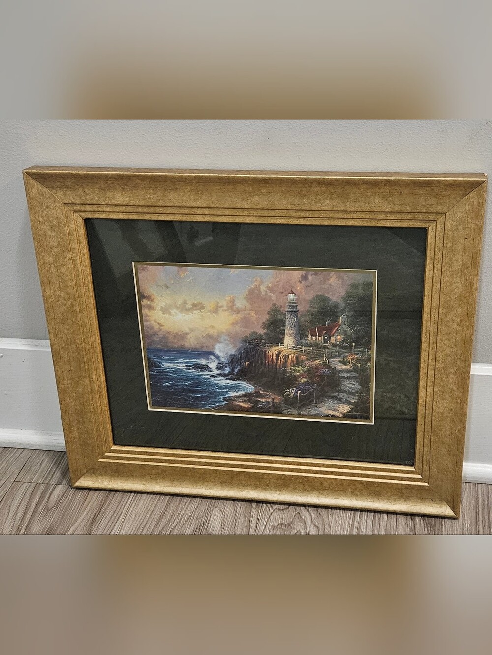 Thomas Kinkade "The Light of Peace" Framed Art Print w/ COA Seascape Lighthouse
